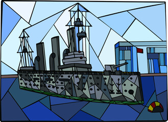 The cruiser of St. Petersburg. The cruiser became one of the main symbols of the October Revolution in Russia.