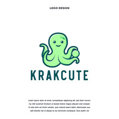 Creative octopus cute icon logo design vector illustration. cute kraken symbol logo design color editable