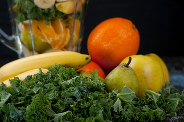 jedzenie, swiezy, zdrowa, zieleń, wegetarianin, czerwień, dieta, owoc, owoc, zółty, składnik, pomarańcz, jarmuż, banan, gruszka