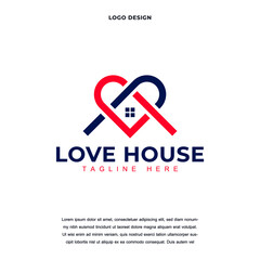 Creative love house line icon logo design color editable vector illustration