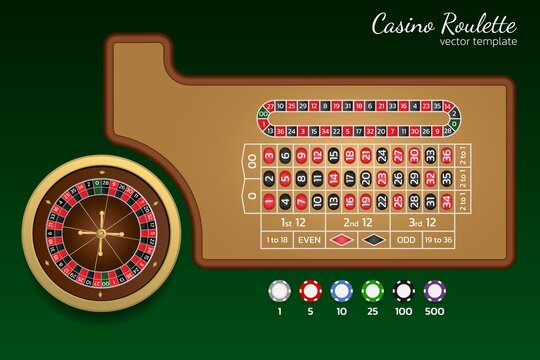 American roulette, two zero. Template for online casino and website. Roulette wheel, track for call bets and game chips. Vector illustration