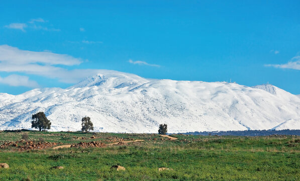 beautiful snow-capped Mount Hermon in winter