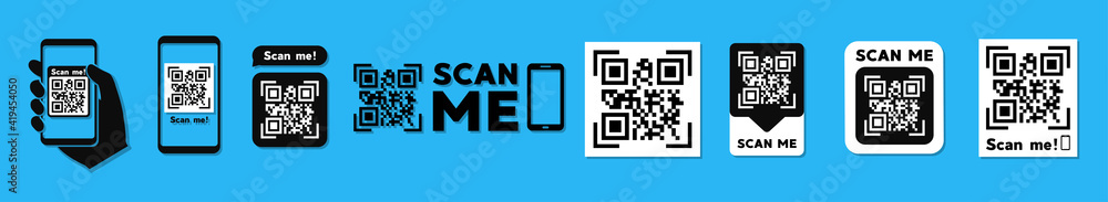 Poster scan qr code flat icon with phone. barcode. vector illustration.