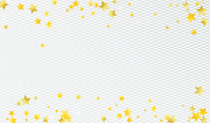 Golden Party Stars Vector Transparent Background. Shiny Universe Banner. Starry Illustration. Yellow Galaxy Confetti Background.