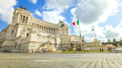 National Monument the Vittoriano or Altare della Patria, Altar of the Fatherland, in Venezia square, one of the Italian and Rome patriotic symbols, located on the Campidoglio hill in Rome