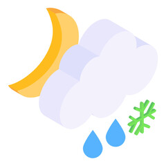 
Cloud with drops denoting isometric icon of raining 

