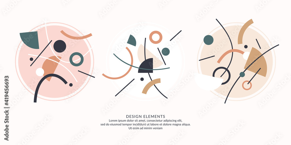 Poster abstract elements in retro style, a template for your design. a set of geometric compositions.
