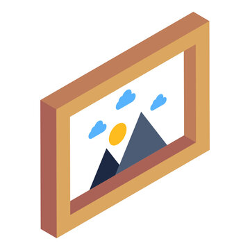 
A painting frame of landscape in isometric icon

