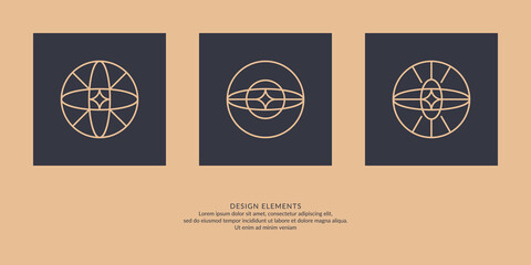 A set of geometric emblems. Abstract compositions. Vector elements.