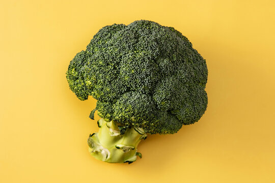 Fresh broccoli on yellow background