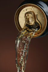 Pouring beer over brown background