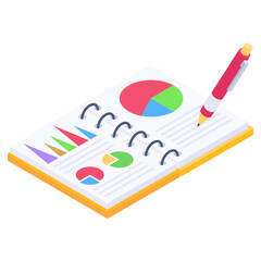 
Papers with charts and graphs denoting isometric icon of business documents 

