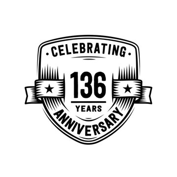 136 years anniversary celebration shield design template. Vector and illustration
