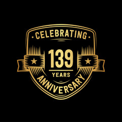 139 years anniversary celebration shield design template. Vector and illustration
