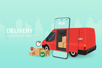 Delivery Car. Concept online city, tracking, box, service. Vector illustration. © Hugs