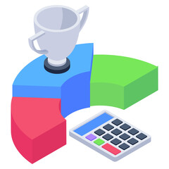 
Chart with trophy denoting isometric icon of business achievement 

