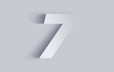 Number seven, 7 with shadow. Cut out paper isolated on background. Vector illustration EPS 10.