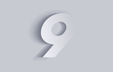 Number nine, 9 with shadow. Cut out paper isolated on background. Vector illustration EPS 10.