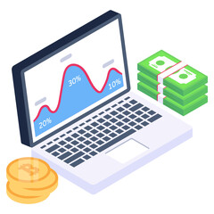 
Financial analytics in isometric style icon, business chart 

