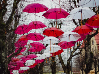 red and white umbrella