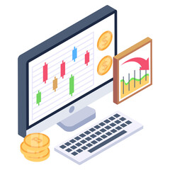
Financial analytics in isometric style icon, business chart 

