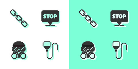 Set Walkie talkie, Chain link, Gas mask and Protest icon. Vector.