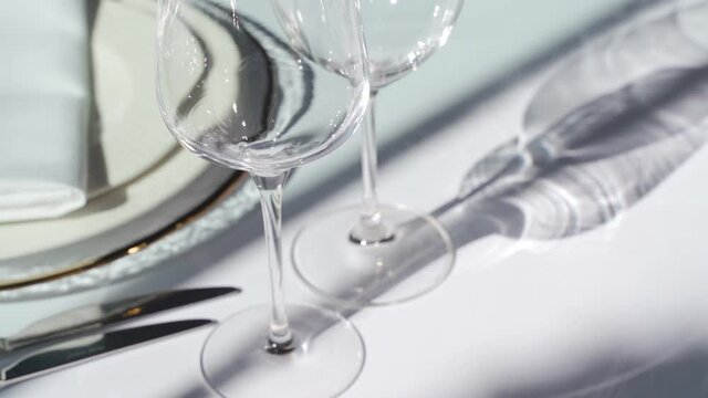 Glass glasses on the table. Close up