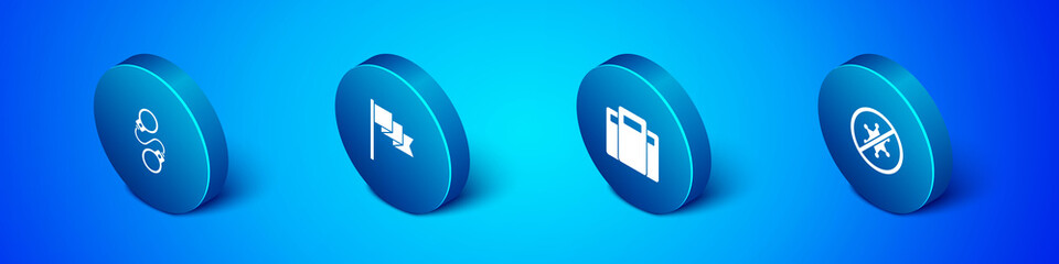 Set Isometric Handcuffs, Police assault shield, Protest and Location marker icon. Vector.