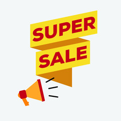 super sale commercial banner poster vector illustration design with megaphone sound isolated icon.