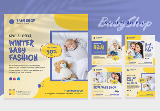 Baby Shop Social Media Post with Blue Yellow Accent