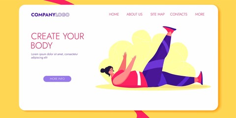 Athlete woman. Weightlift BodyBuilding Character Design for Landing Page. Workout Training Lifestyle Website Concept.