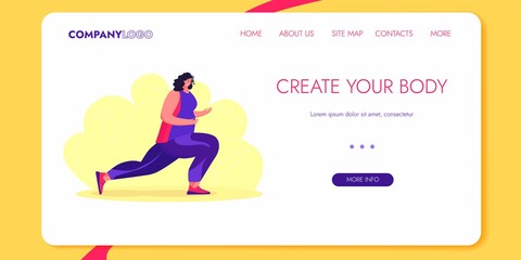 Athlete woman. Weightlift BodyBuilding Character Design for Landing Page. Workout Training Lifestyle Website Concept.