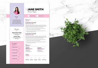 Female Resume with Pink Accent