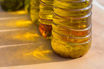 traditional cold-pressed golden olive oils essence in the mediterranean sunlight
