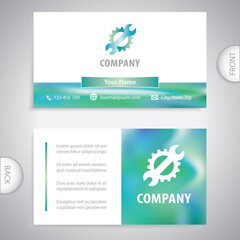 Business card template. Combination wrench and gear symbol. Repair service. Tool shop. Hardware store.