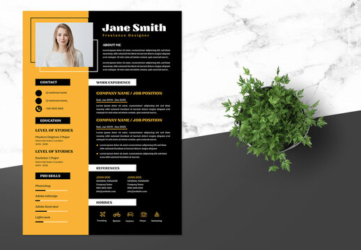 Resume with Yellow Accent