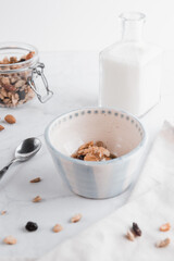 breakfast with milk and muesli