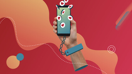 Conceptual contemporary art collage. Social media likes slavery concept representation. 