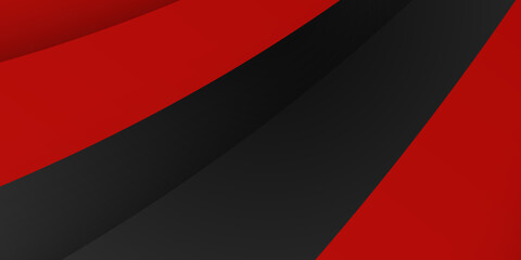 High contrast red and black glossy stripes. Abstract tech graphic banner design. Vector corporate background. Abstract black grey metallic overlap red light hexagon mesh design modern luxury banner
