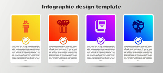 Set Gives lecture, Ancient column, History book and Broken human skull. Business infographic template. Vector.