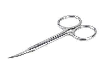 Rounded blades scissors isolated on a white background. Metal manicure tools. Dental tool.