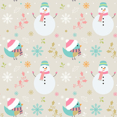 Merry Christmas pattern with cute characters and decorations.