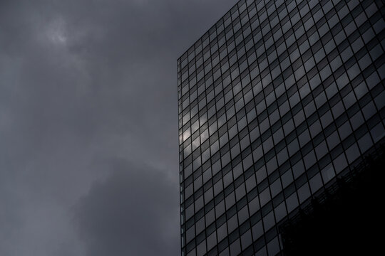Background of business building facades in the city on a cloudy day