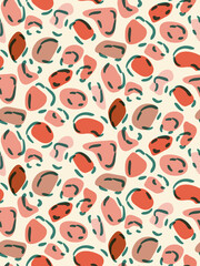 Abstract spots seamless pattern. Hand drawn modern background in earth tone palette colors, pink, green