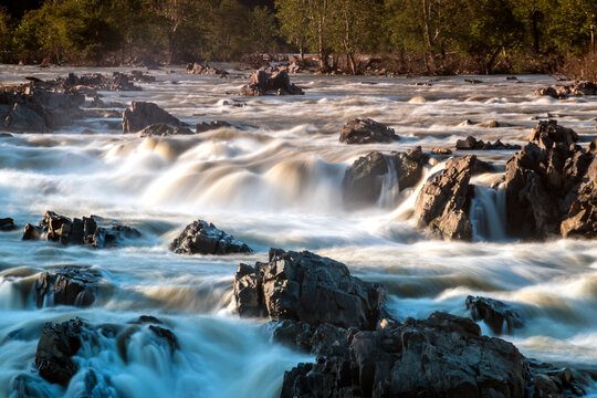 dramatic images of powerful river flow of the Potomac River in Great Falls National Park in Maryland and Virginia.