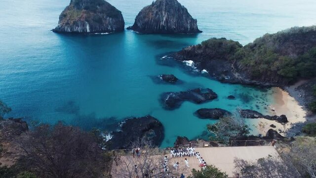 Aerial view of Fernando de Noronha island, Brazil 4k , dois irm&acirc;os , Ba&iacute;a dos porcos