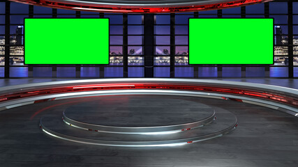 News Studio, Backdrop For TV Shows .TV On Wall.3D Virtual News Studio Background, 3d illustration