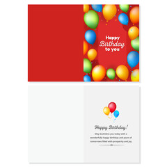 Red Happy Birthday card with colorful realistic balloons