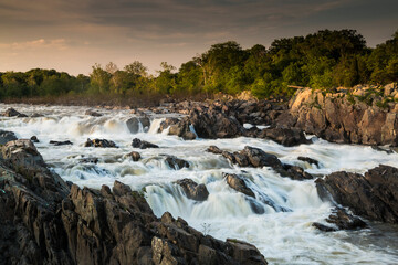 dramatic images of powerful river flow of the Potomac River in Great Falls National Park in Maryland and Virginia.