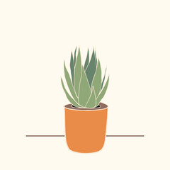 Vector pot plant illustration. Single graphic with ecru white background.
